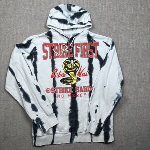 Bioworld X Cobra Kai White Black Striped Tie Dye Hoodie Men's Size Large Collab